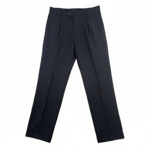 Hugo Boss Mens 34 Dress Pants Black Pleated Wool Cuffed Trousers Da Vinci Lucca